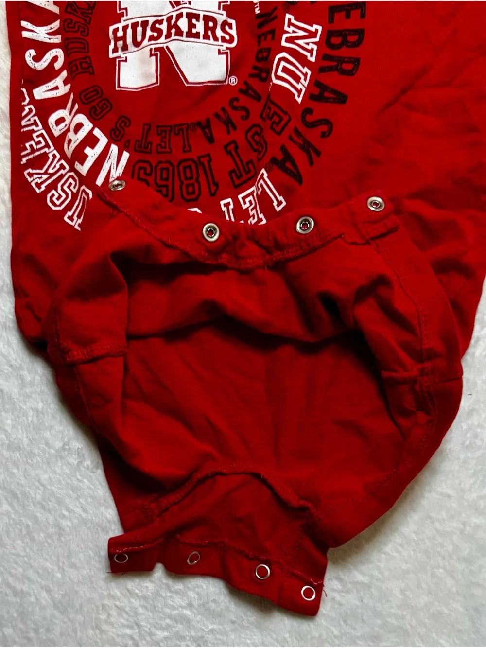 University of Nebraska Huskers Red & Gray 12 month Baby Romper with bottom snaps